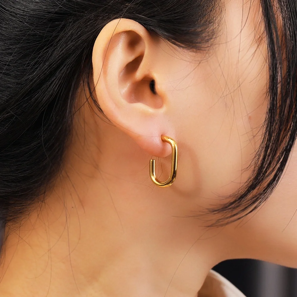 18K Gold Plated Hoop Earrings*Everyday Earrings*Tarnish Free Jewelry*Geometric - Picture 3 of 7